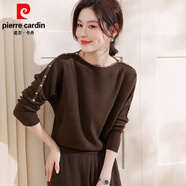 皮爾卡丹（pierre cardin）一字領(lǐng)休閑蝙蝠衫毛衣針織衫打底女春秋裝寬松遮肚子上衣時(shí)尚洋氣 咖綠 XL 【建議115-125斤】