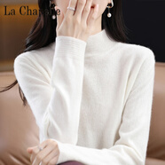 拉夏貝爾（La Chapelle）秋冬女半高領(lǐng)針織衫長袖套頭高雅駝色打底衫坑條寬松型羊毛衫毛衣 純100自動發(fā)熱白色 HY074 純100自動發(fā)熱S