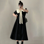 綻巢夏天女裝套裝2024裙子加大碼特大碼200斤短袖連衣裙女夏季胖mm蝴 大蝴蝶結(jié)裙 長款 M 80-100斤