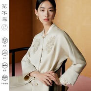 花木深【明星同款】盤扣新中式短外套女秋新款老錢風(fēng)刺繡醋酸上衣 淺金 S