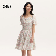 森馬（Semir）【風(fēng)格裙裝合輯】連衣裙女夏季方領(lǐng)修身收腰裙子碎花短裙新中式 E款森系碎花-紅色調00366 150/76A/XS