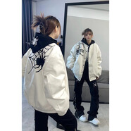 迪伽達蜘蛛棒球服夾克男女春秋季美式復古高街上衣寬松休閑潮流外套男 TMZXF-W272杏色 XL