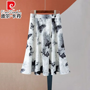 皮爾卡丹（pierre cardin）中國(guó)風(fēng)水墨畫(huà)印花半身裙2025新款夏季高腰顯瘦中長(zhǎng)款a字大擺傘裙 花色 裙長(zhǎng)68cm L