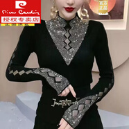 皮爾卡丹（PIERRE CARDIN）德絨肌底衣打底衫女冬季新款個(gè)性時(shí)尚打底衫女裝洋氣半高領(lǐng)鏤空鑲 打底衫女秋冬內搭黑色 2XL 建議125 140斤