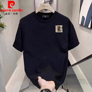 皮爾卡丹（pierre cardin）黑色短袖T恤男士顯瘦秋季新款潮流字母寬松上衣百搭體恤2025男裝 黑色左方框R【清爽夏天 M 80-110斤