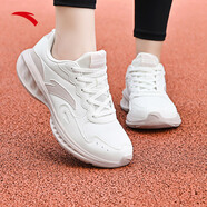 安踏漫步運動鞋女鞋2025夏季皮網(wǎng)面透氣輕便防潑水軟底耐磨跑步鞋子女 星云皮面|象牙白/藕灰5571-6 40