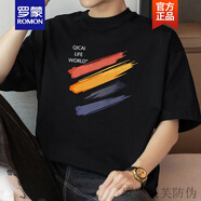 羅蒙（ROMON）260g重磅純棉t恤男短袖圓領(lǐng)寬松上衣服美式全棉體恤涂鴉印花半袖 M09-797黑色 XL 【140-160斤】