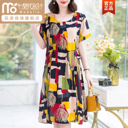 莫代爾加肥加大碼300斤中老年棉綢遮肉連衣裙女中長(cháng)款200斤胖媽媽裝裙子 8805# 16號色 4XL