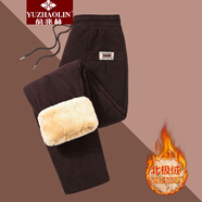 俞兆林媽媽裝中老年女褲秋冬褲子棉褲女加絨加厚燈芯絨保暖褲奶奶冬長(cháng)褲 棕色 -加絨 加厚 3XL 【建議120-130斤】左右