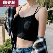俞兆林甜美蕾絲無鋼圈帶胸墊美背單穿運(yùn)動背心女夏季修身顯瘦短款小吊帶  504交叉蕾絲款- 黑色1件  均碼 （80-125斤）