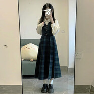 蘇洛琳（SULUOLIN）2024年春秋季新款女士套裝小個(gè)子連衣裙休閑時(shí)尚氣質(zhì)女神范衣服 襯衣+格子連衣裙 L 105-115斤