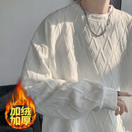POUM潮牌高級感衛(wèi)衣男秋季長袖t恤青少年圓領(lǐng)內(nèi)搭打底衫寬松休閑外套 BXGCD-W13白色 加絨 XL
