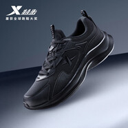 特步男子跑步鞋運動(dòng)鞋輕便減震防潑水革面跑鞋黑色