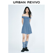 UR2025春季新款女裝氣質(zhì)一字領(lǐng)短款修身連衣裙UYY750042 藍色 (修身款) XS