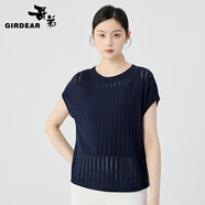 哥弟（GIRDEAR）女裝2025新款清涼夏日精致鏤空圓領(lǐng)短袖天絲針織T恤衫女138070 藏青色 M (3)
