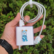 vivo IQOO11S iqoo11pro數(shù)據(jù)線保護(hù)套iqoo10pro 200W充電器纏繞繩 透明藍(lán)暴力熊+全包卡通套+銀線
