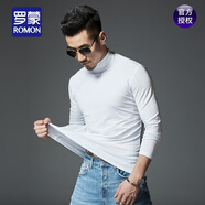 羅蒙（ROMON）立領(lǐng)純棉長(cháng)袖t恤男裝秋冬季打底衫加絨加厚V中半高領(lǐng)保暖內衣 LQ-春秋薄 款-中領(lǐng)純色-白色 L 碼[115-130斤]