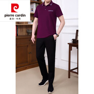 皮爾卡丹（pierre cardin）爸爸夏裝套裝純棉中年50歲60短袖t恤男休閑運(yùn)動(dòng)套裝男中老年 F916葡萄籽 L 男