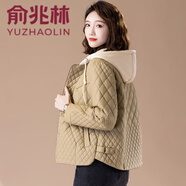 俞兆林 pu皮棉服女短款秋冬2024新款菱格棉衣洋氣冬裝連帽輕薄棉外套 卡其 M 【建議90-105斤】