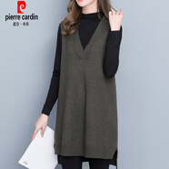 皮爾卡丹（pierre cardin）春秋新款套頭馬甲女中長(zhǎng)款寬松胖m外穿v領(lǐng)針織顯瘦背心坎肩針 深灰色 M 80-105斤