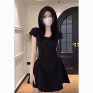 GARNUO法式赫本風(fēng)黑色連衣裙女夏收腰又甜又辣裙子小個(gè)子顯瘦小黑裙短裙 黑色【短袖短款】 S 【101-110斤】