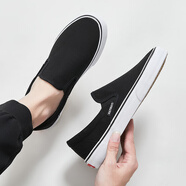 人本一腳蹬夏季透氣帆布鞋子男新款休閑黑色布鞋平底老北京小白鞋 黑白 39 個(gè)別反應微偏小