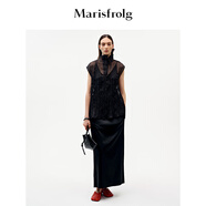 Marisfrolg【云感透透紗】瑪絲菲爾無袖褶皺感襯衫套頭立領(lǐng)襯衣 黑色 XL