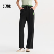 Semir森馬【褲福袋】褲女肌理個性慵懶風(fēng)女褲夏季顯瘦褲子 I款【繡花撞色闊腿褲】-黑色 M
