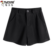 啄木鳥(niǎo)秋冬短褲女2025新款高腰外穿毛呢西裝短褲冬季加厚黑色靴褲子冬款 黑色 西裝面料 XS