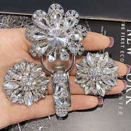 CLCEY貂皮皮草大衣搭扣水鉆紐扣鴨嘴扣帶鉆對扣裘皮女裝領(lǐng)扣子貂絨羊絨 套餐2銀白9.5cm袖扣3.8cm