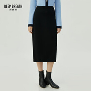 深呼吸DEEP BREATH女裝通勤風(fēng)純色高腰中長(cháng)羊毛針織半身裙A200187 黑 M (3碼)