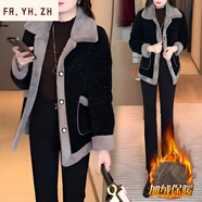 FR.YH.ZH菲恩輕奢女裝秋冬新款時尚洋氣加絨加厚氣質(zhì)毛呢黑色短外套女9428 黑色 XL【建議90-105斤】