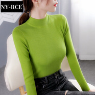 NY-RCE半高領(lǐng)毛衣黑色打底衫女秋冬內(nèi)搭長袖新款百搭上衣修身針織 牛油果綠色 S