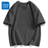 真維斯（Jeanswest）300g重磅純棉短袖t恤夏季圓領(lǐng)五分袖寬松百搭打底衫男女基礎(chǔ)款tee 深灰色(純色) S (165) (體重90-110斤)
