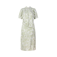 PLUSMALL+ACCplusmall楊天真大碼女裝春夏胖mm顯瘦減齡剪花新中式立領(lǐng)旗袍裙 草綠色 萌芽綠-踏雪旗袍裙 均碼 1碼(現貨)