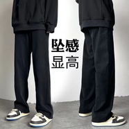 黑盒白美式高街牛仔褲男裝潮ins寬松闊腿長褲直筒褲黑色休閑褲子男夏季 DFFS-720黑色 常規(guī) 紐扣款 XL 【建議130-145斤】