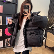 蝶嬌諾（DIEJIAONUO）棉服女裝2025年秋冬季新款韓版學(xué)生小個子寬松加厚面包服外套女 黑色 M