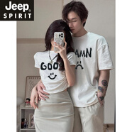 JEEP SPIRIT笑臉情侶裝夏裝2025新款網(wǎng)紅DISOO特別的正肩短袖一長(cháng)一短修身T恤 白色男款+白色女款 S/S