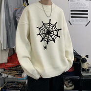 OEMG  半高領(lǐng)毛衣男春秋冬季加絨加厚套頭線(xiàn)衣潮牌寬松打底針織衫外套 DMY471白色 XL [建議120-135斤]