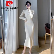 皮爾卡丹（pierre cardin）新中式旗袍女2025秋冬絕美國風(fēng)感粉色針織連衣裙包臀魚尾長裙 杏色 M