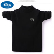 迪士尼兒童羊毛衫男中大童毛衣春秋冬帥氣針織衫加厚套頭打底上衣繡花 黑色(常規款) 150 cm