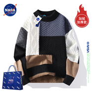 NASA LIKE官方潮牌毛衣男春秋季毛衫撞色加厚保暖針織衫冬裝打底內(nèi)搭毛線衣 黑色（加厚） 加絨 2XL  推薦150-165斤