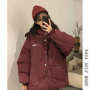 索宛亦（SUOWANYI）兩面穿棉服女小個(gè)子面包服韓版寬松冬季學(xué)生日系可愛(ài)加厚棉衣棉 酒紅色(兩面穿) L