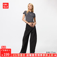 優(yōu)衣庫【驚喜價】女裝針織廓形長褲/彎刀鐮刀褲子483722 475344 483722/09黑色 L