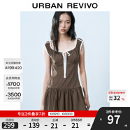 UR2025春季新款女裝撞色蕾絲飄帶U領(lǐng)無(wú)袖修身連衣裙UYY750014 深棕色 (偏短) XS