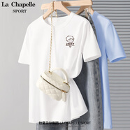 La Chapelle Sport拉夏貝爾抗菌圓領(lǐng)短袖t恤女2025新款小個子時尚洋氣正肩顯瘦體恤 白色(簡筆男孩胸標(biāo)) S /155(推薦85-100斤)
