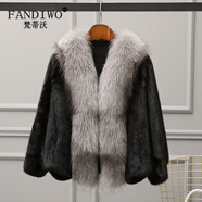 梵蒂沃（FANDIWO）品牌狐貍毛領(lǐng)水貂皮草外套貂絨女短款新款V領(lǐng)蝙蝠袖整貂皮大衣女 黑色 M