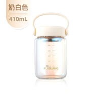 悠樂(lè )玻璃杯水杯女生高顏值大容量家用便攜隨行帶蓋牛奶咖啡杯子 奶白色410ml 【炫彩設計】