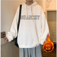 吳權灣重磅衛衣男連帽春秋季新款港風(fēng)潮流百搭外套潮學(xué)生寬松大碼上衣服 米白加絨 M