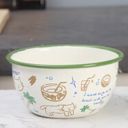 歐麗家 家居搪瓷米飯碗兒童可愛盤碟家用組合創(chuàng)意碗盤單個面碗 15cm碗【綠邊-夏日貓】